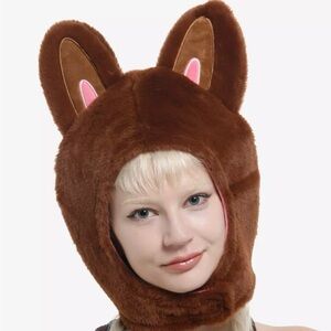 Labubu Furry Brown Ear Hood Hat